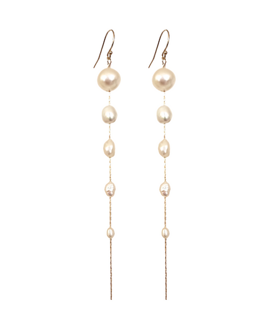 Long Baroque Freshwater Pearl Earrings – 14 K Gold-Filled
