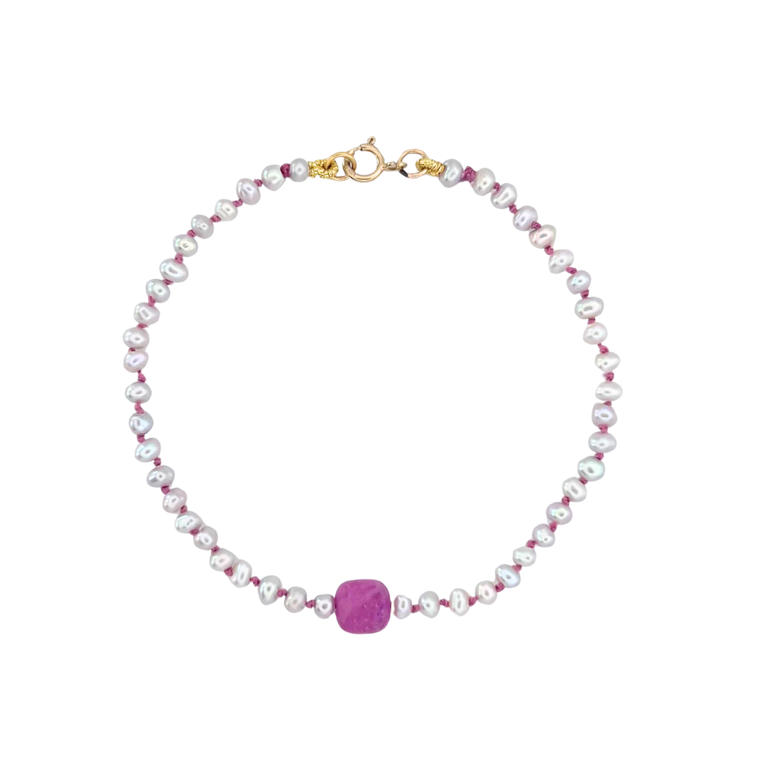 Moorea Freshwater Pearl & Ruby Cushion Bracelet