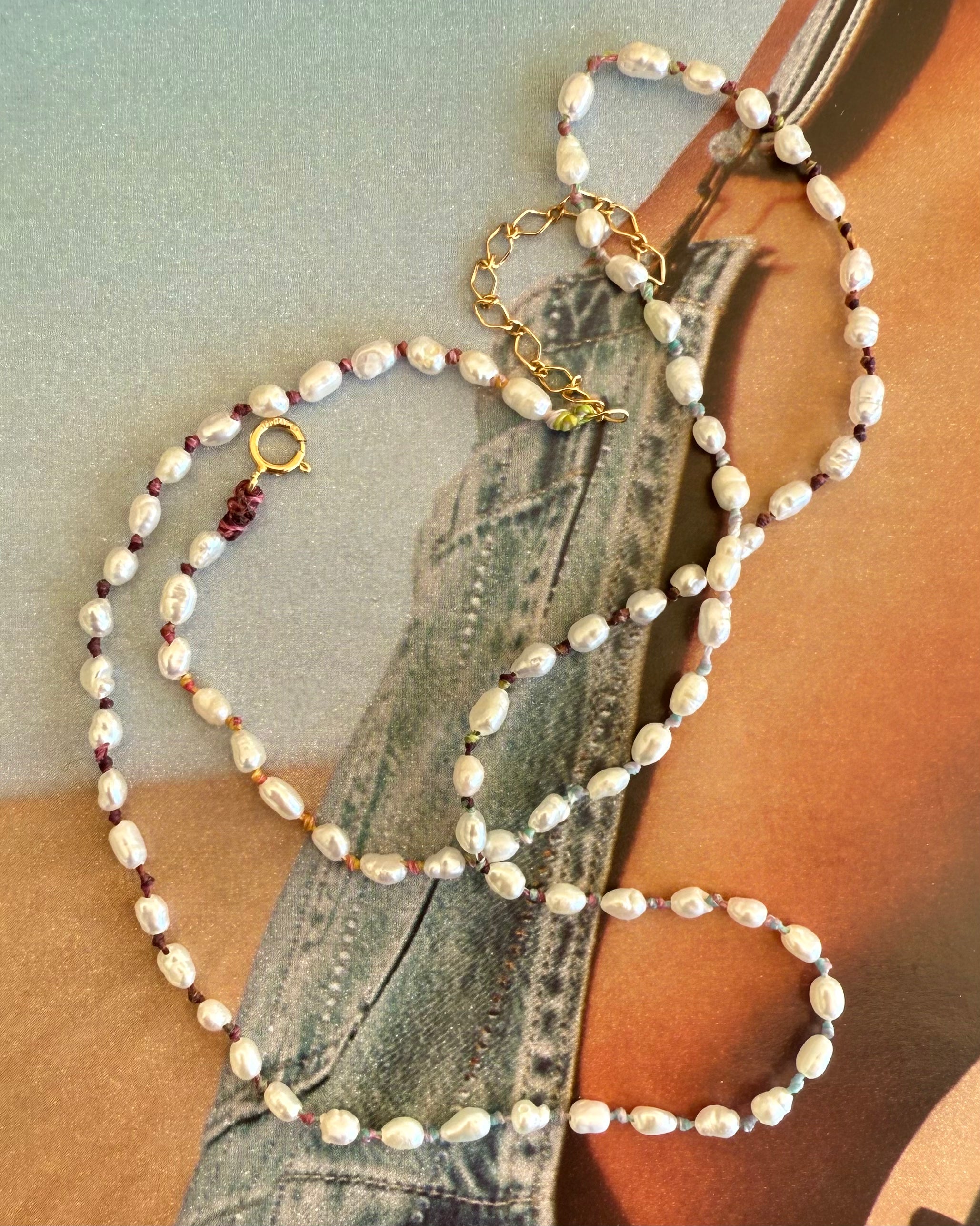 Rainbow Freshwater Pearl - Necklace - Knotted