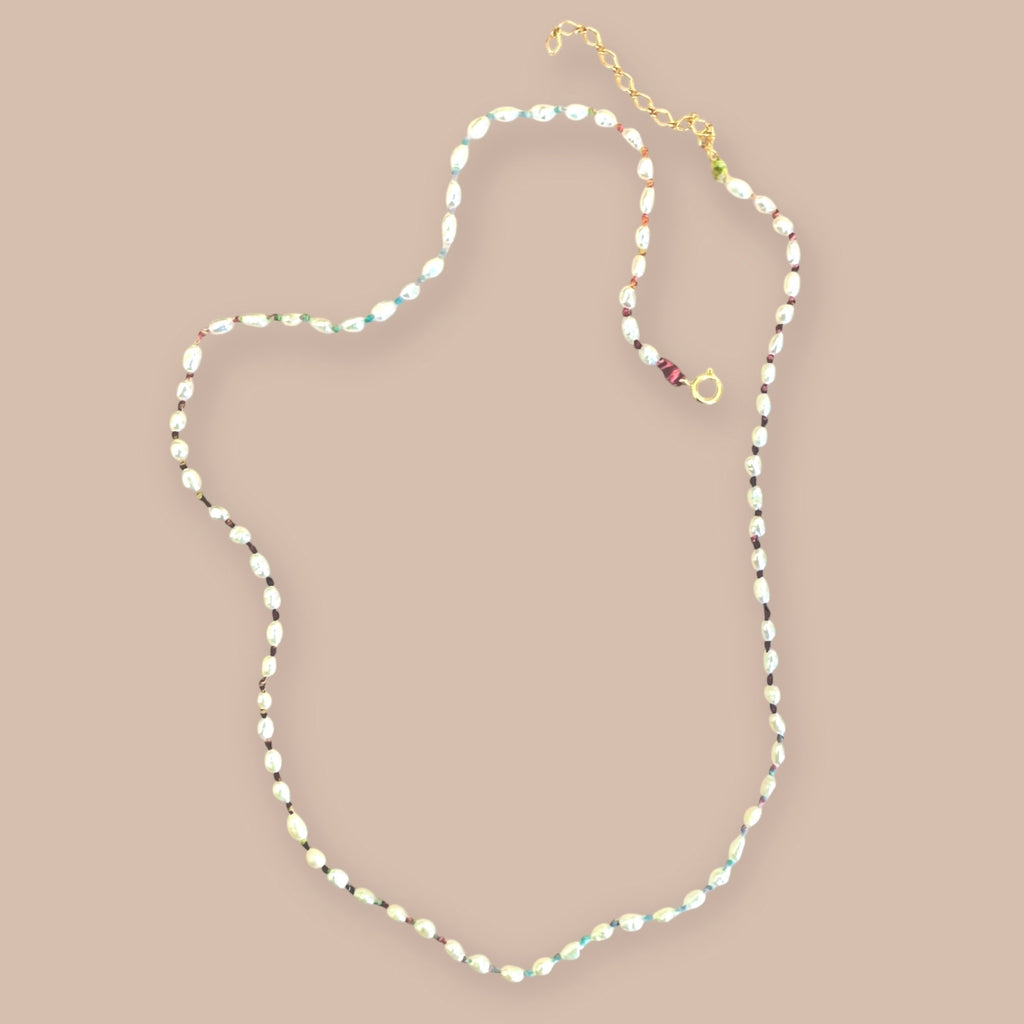 Rainbow Freshwater Pearl - Necklace - Knotted
